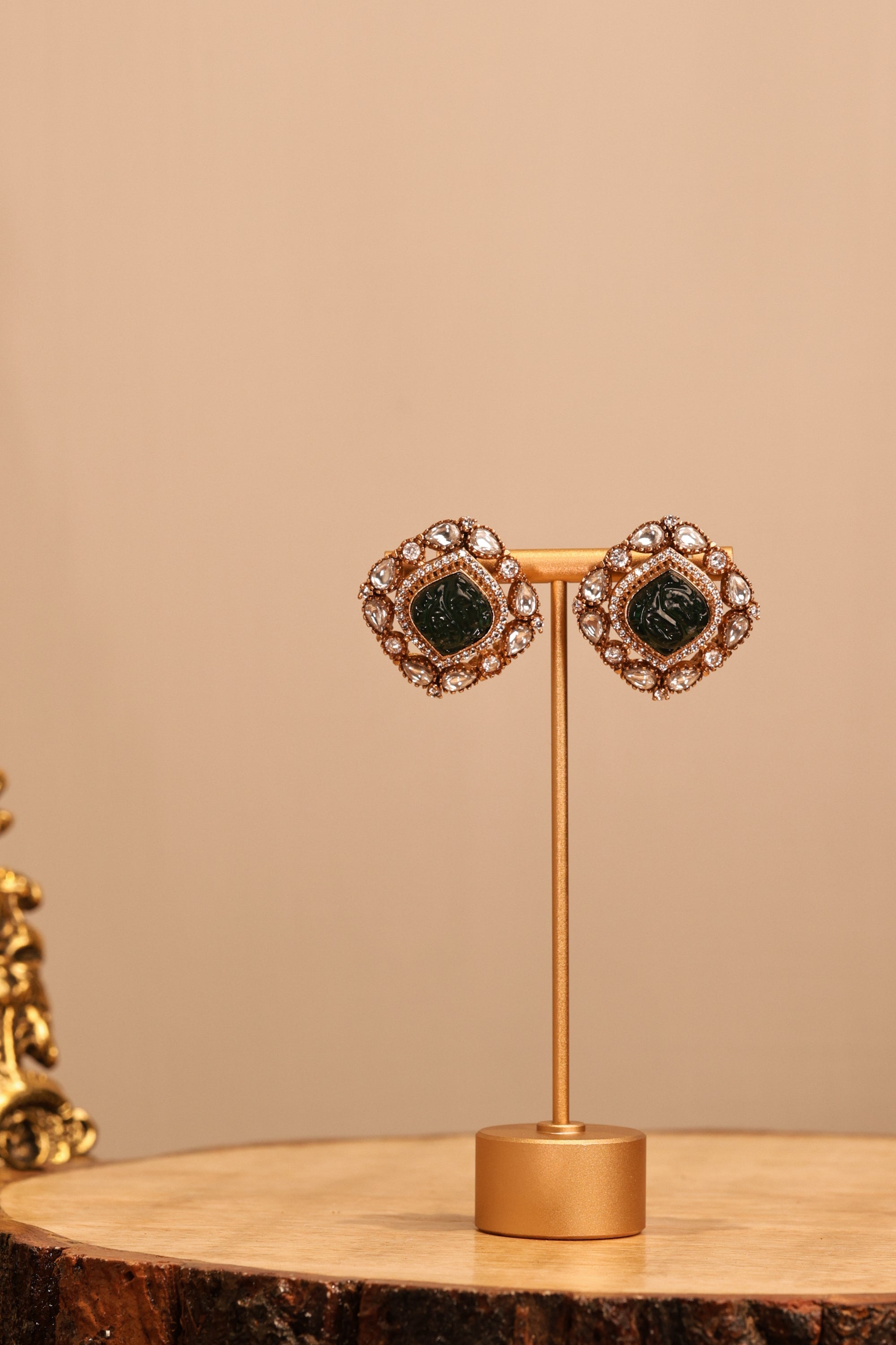 KAVYA DOUBLET STONE STUDS GREEN - LittleJuels