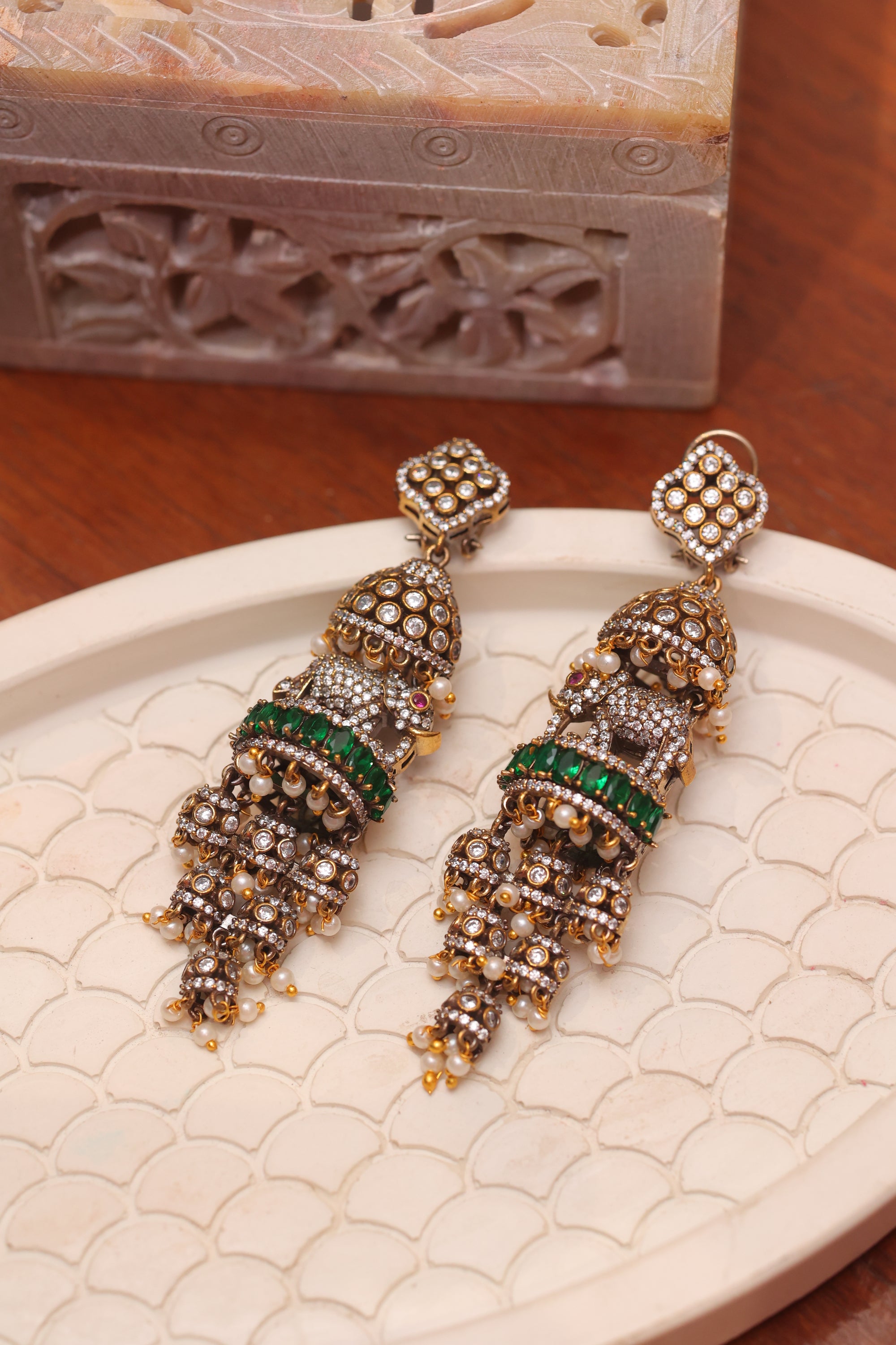 Rishika Jhumkis Emerald - Small