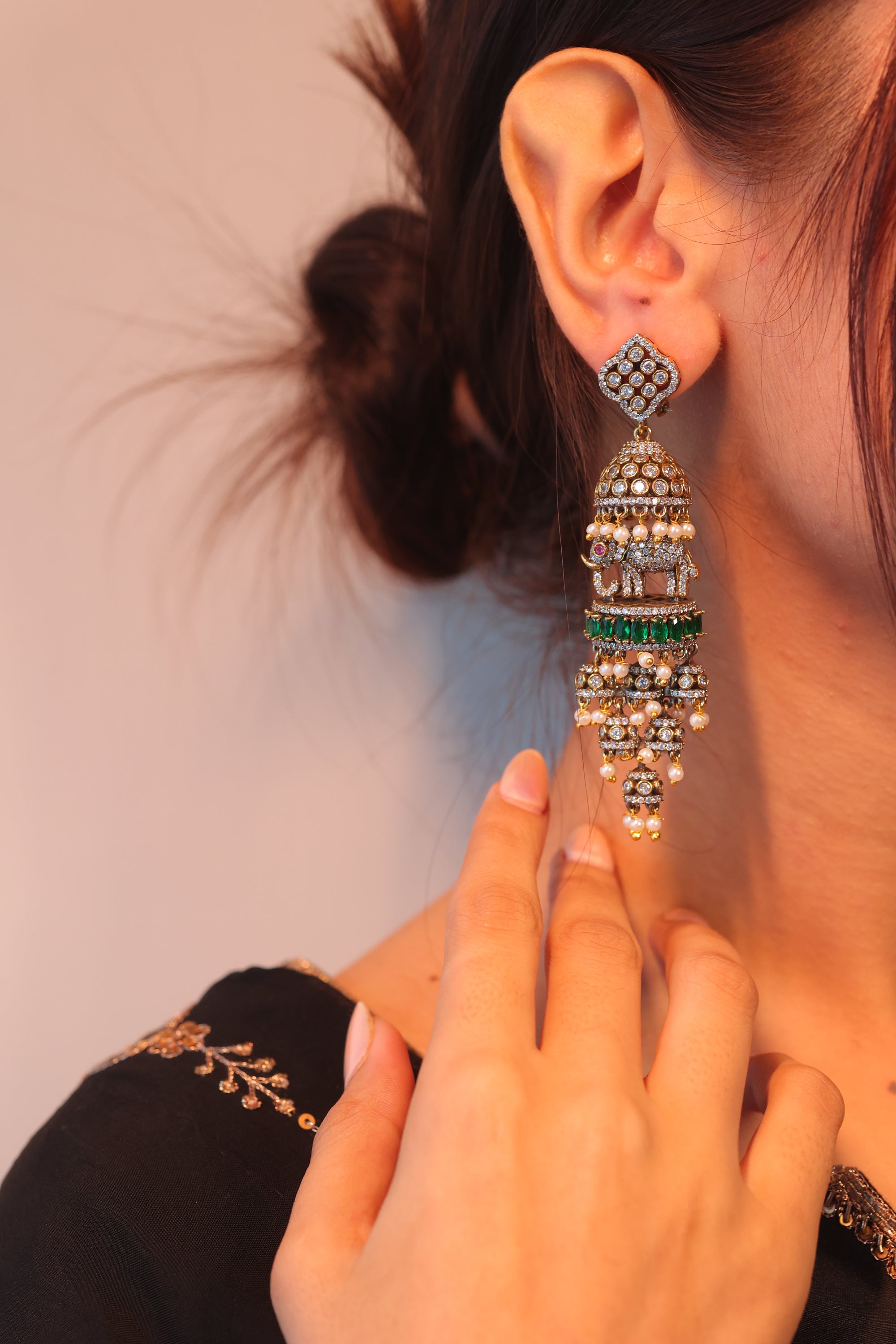 Rishika Jhumkis Emerald - Small