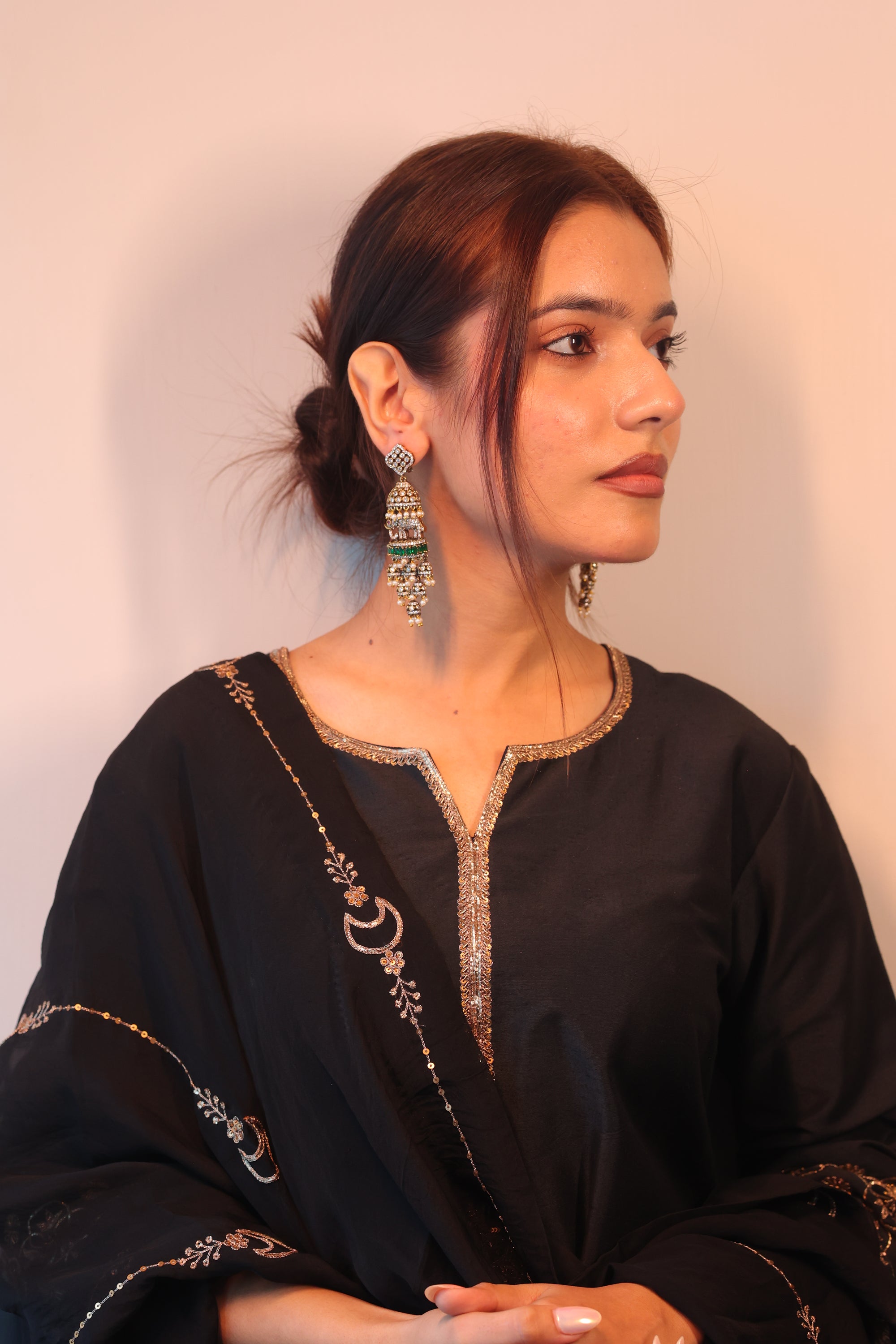 Rishika Jhumkis Emerald - Small