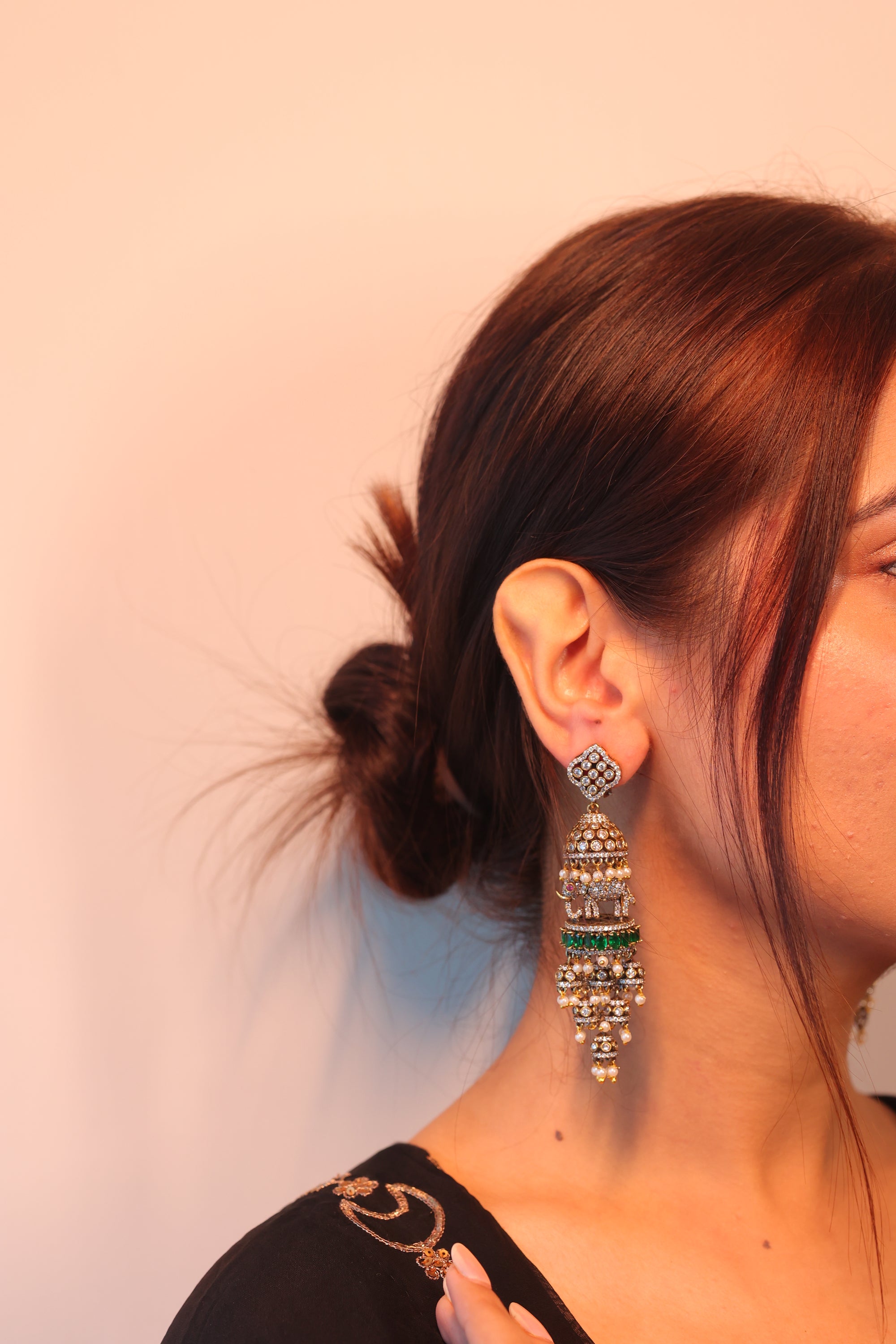 Rishika Jhumkis Emerald - Small