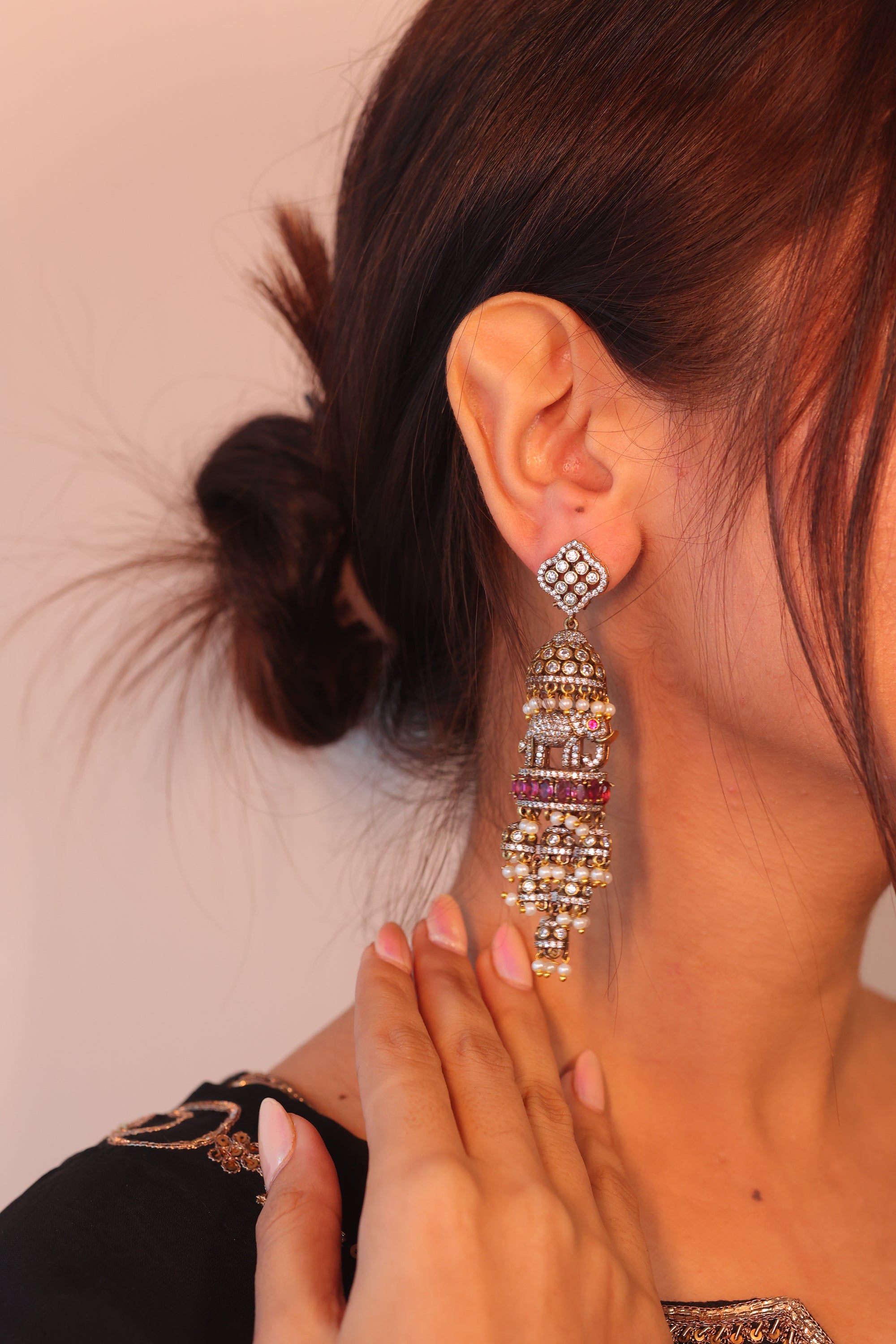Rishika Jhumkis Ruby - Small