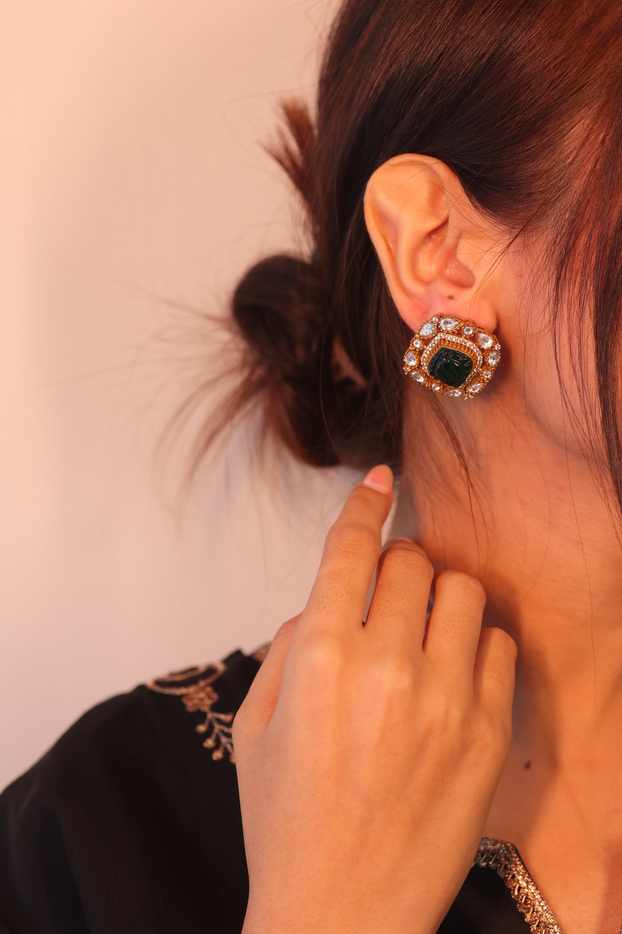 KAVYA DOUBLET STONE STUDS GREEN