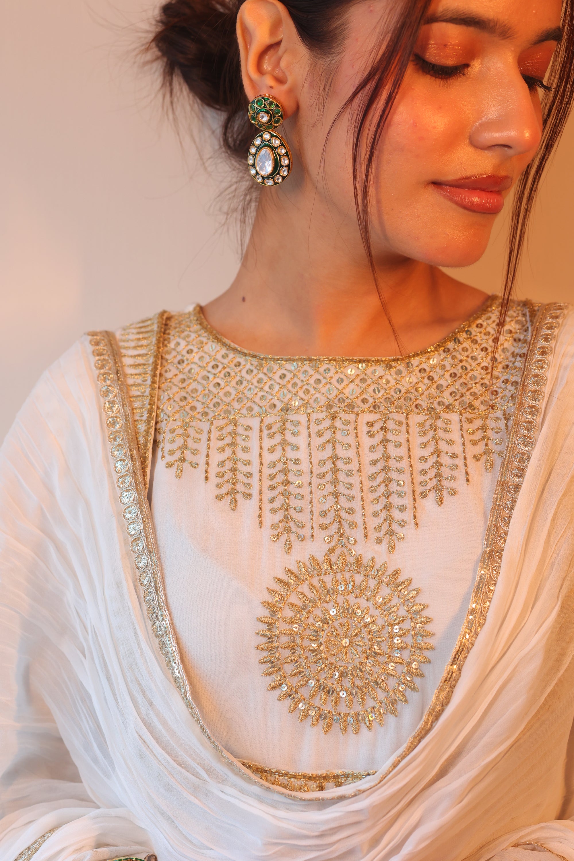 Fareen Meenakari Drop Earrings Emerald