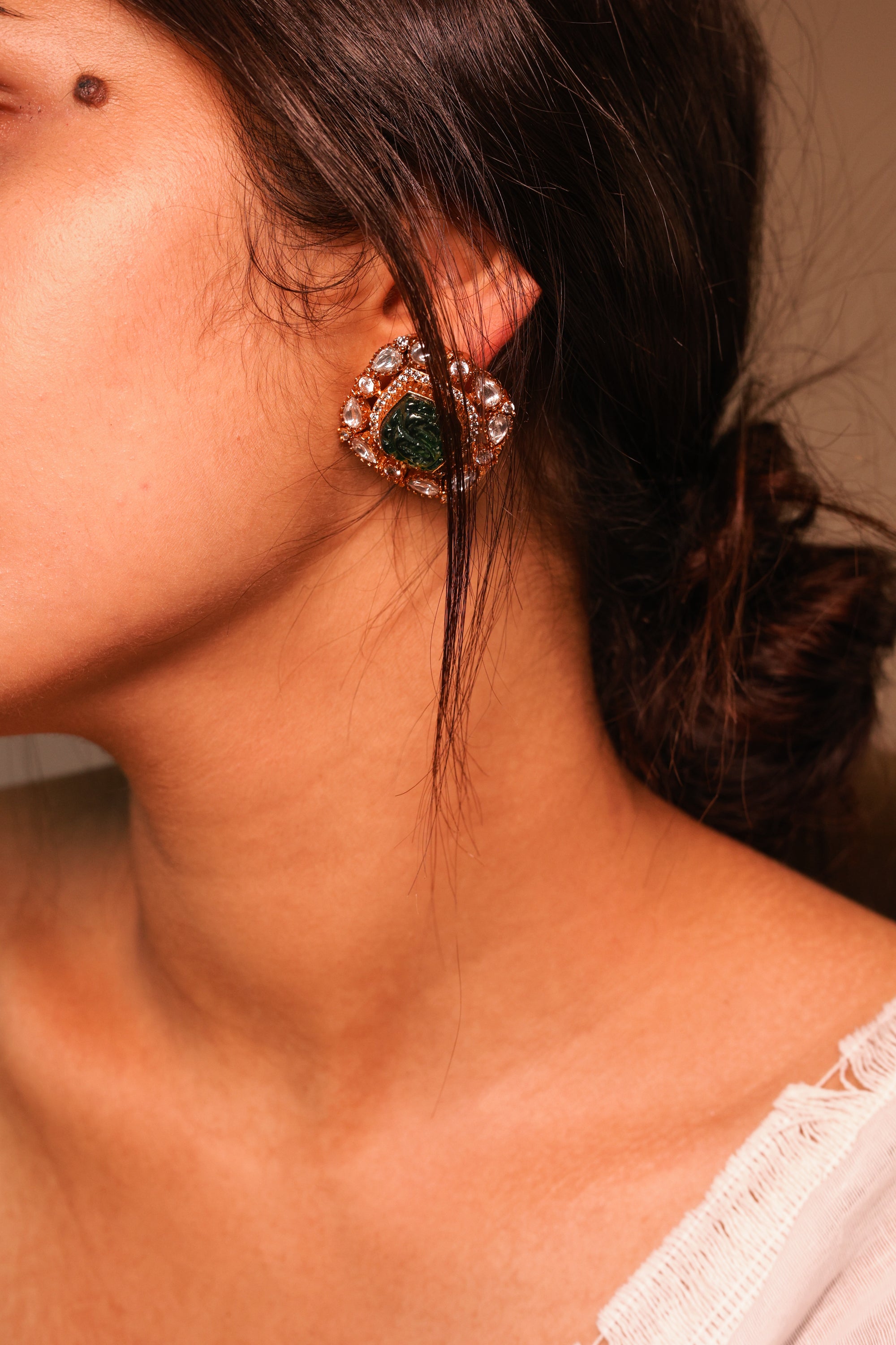 KAVYA DOUBLET STONE STUDS GREEN