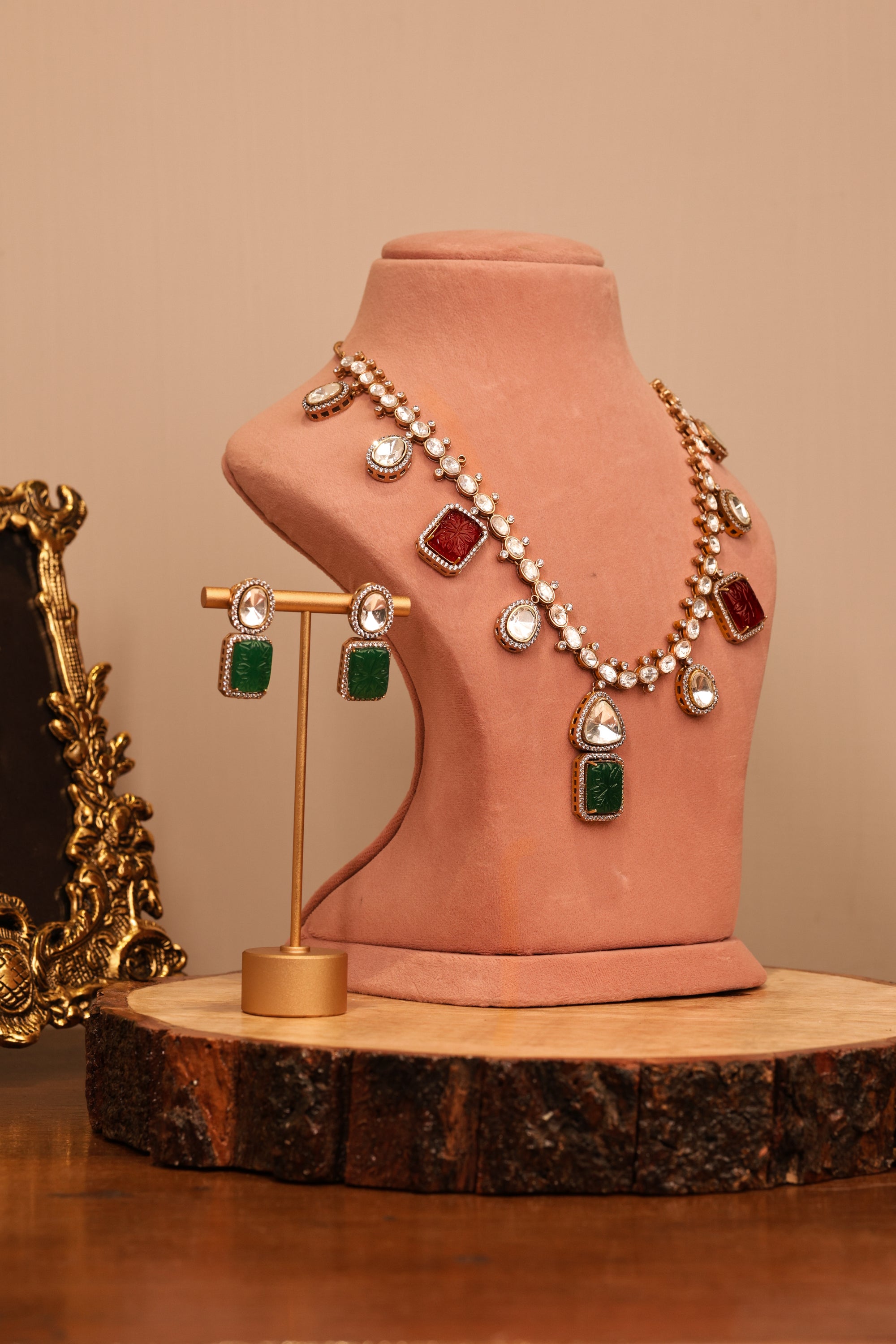 NURVI MOSSANITE DOUBLET STONE NECKLACE SET - LittleJuels