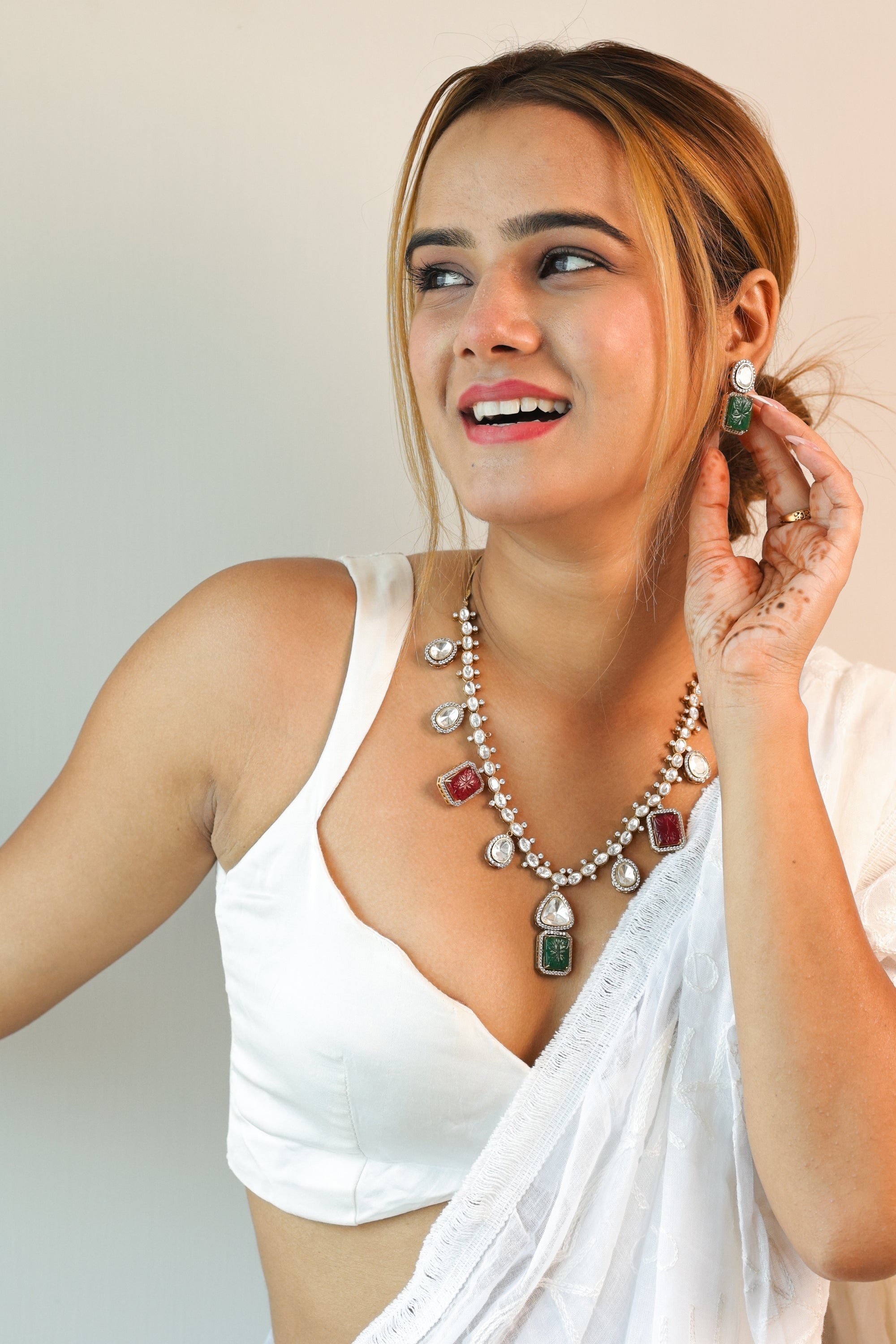 NURVI MOSSANITE DOUBLET STONE NECKLACE SET - LittleJuels