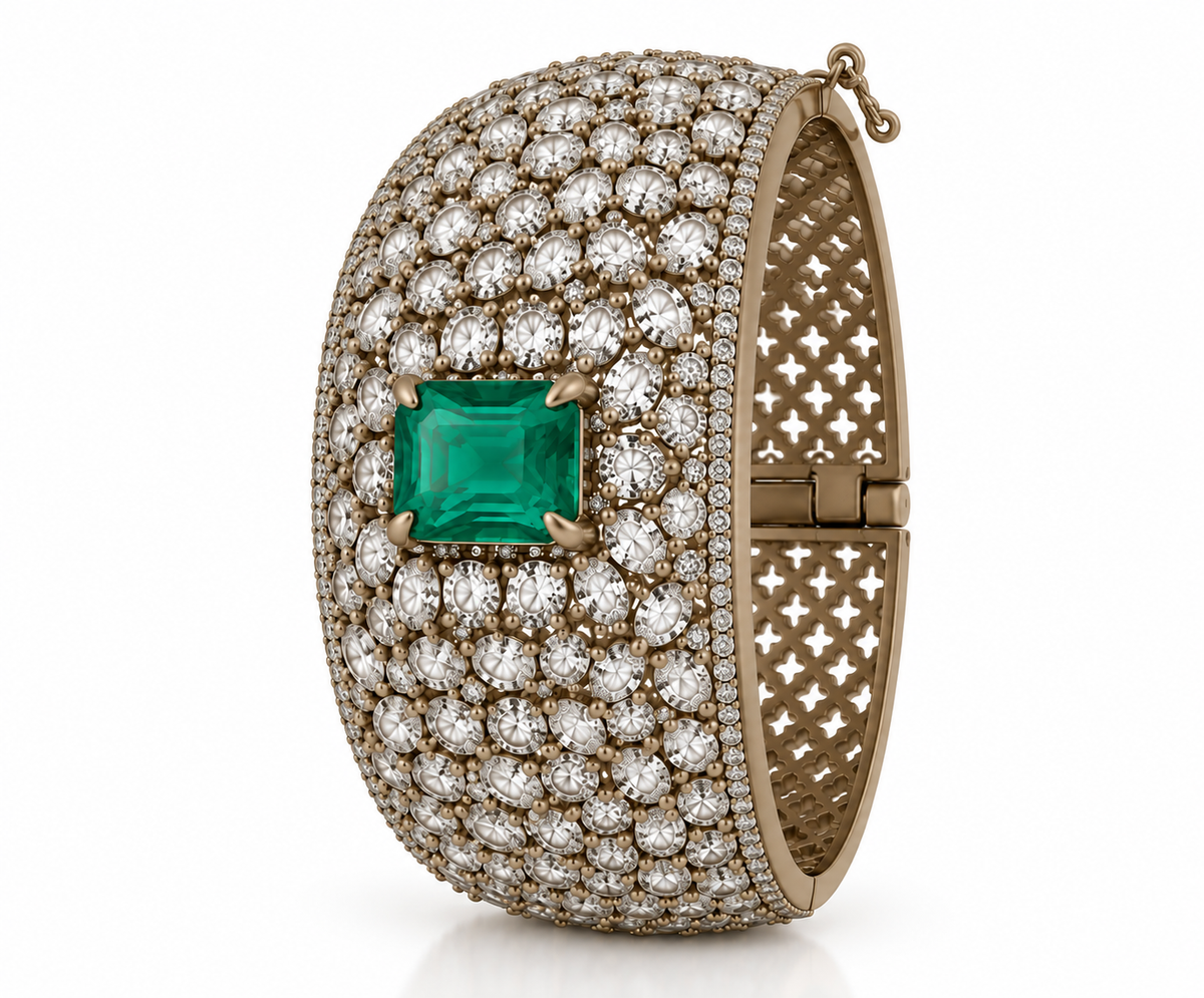 Emerald stone cuff bracelet