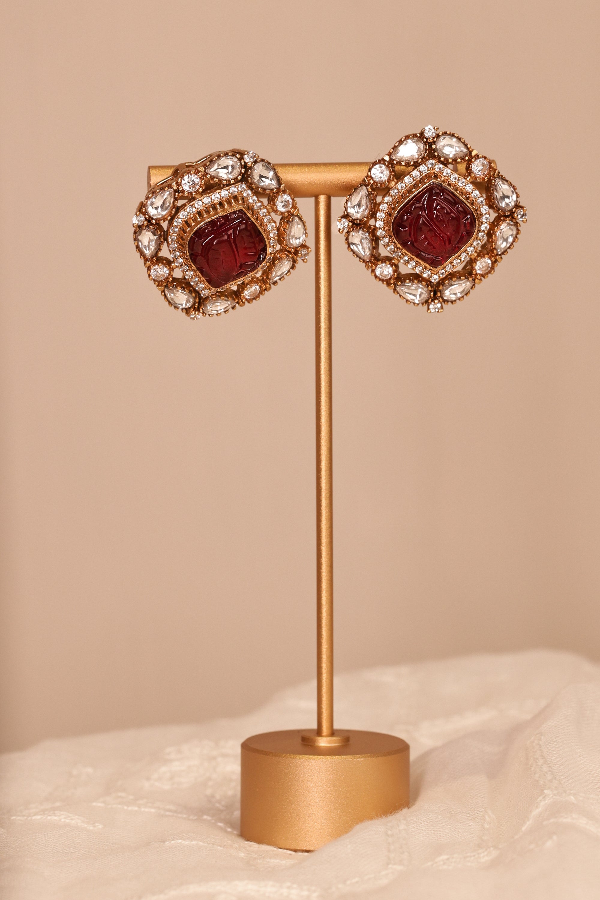KAVYA DOUBLET STONE STUDS RED - LittleJuels