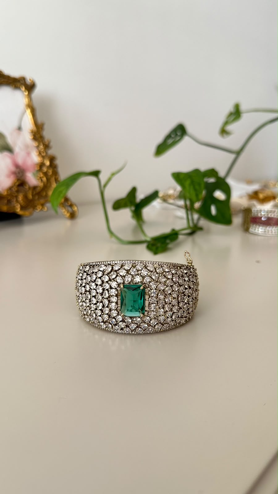 Emerald stone cuff bracelet